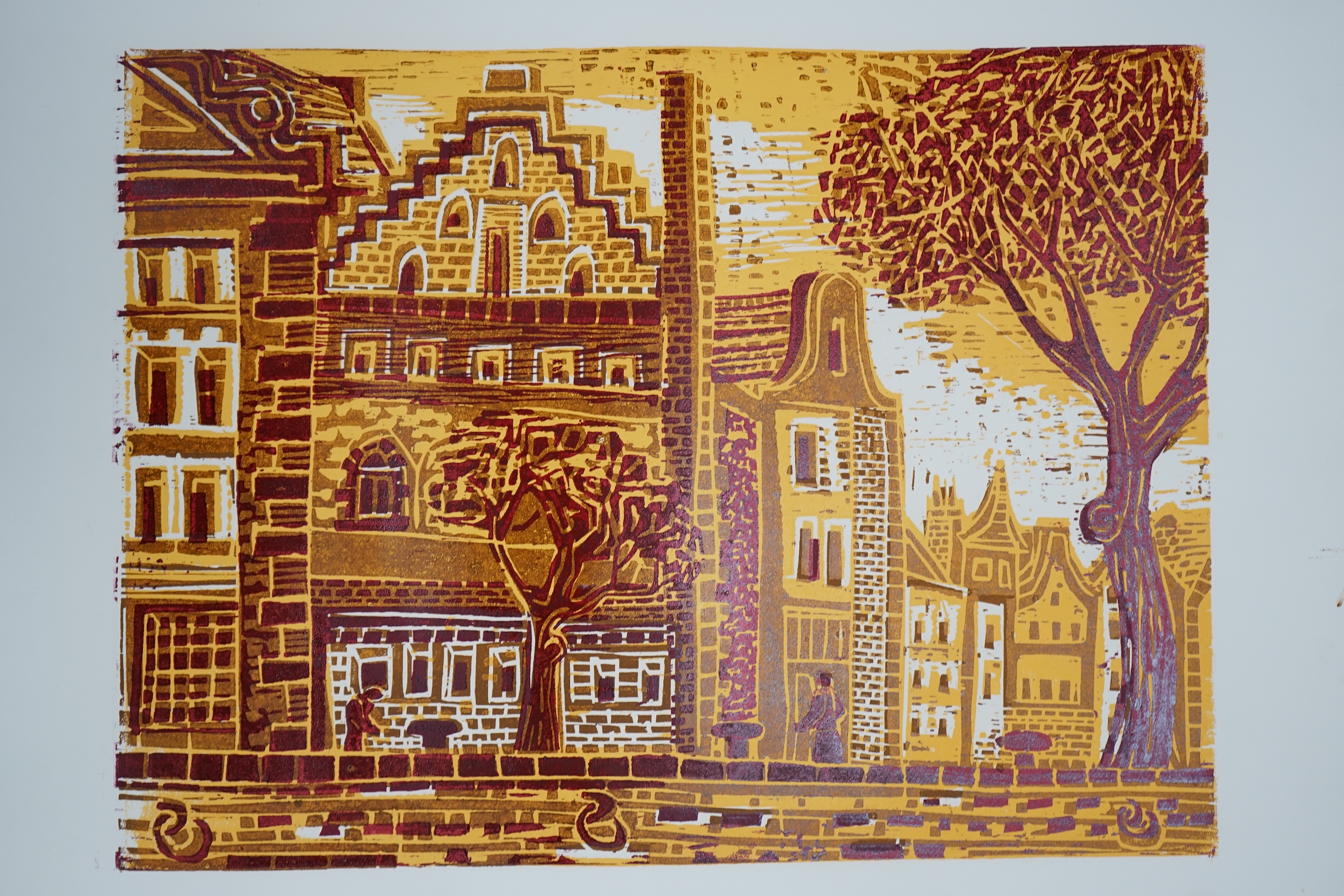 David Smith (British, 1930-1999), six colour screenprints, to include: 'Amsterdam', 'Tulip Fields in Holland' and 'Street Scenes' some signed in pencil and limited edition, largest 101 x 77cm, unframed. Provenance; from